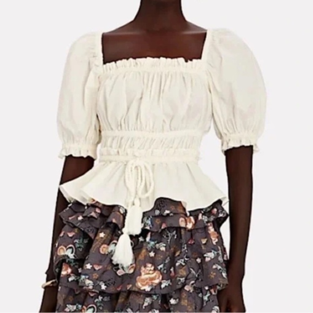 Ulla Johnson NWT Evita Smocked Poplin Top in White Ivory Size 12
